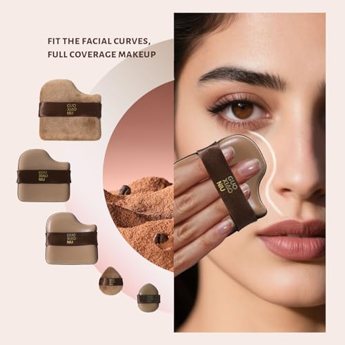 Guoxiaoniu 24pcs Powder Puff Set with 4 Cases - Reusable Makeup Sponges for Foundation & Powder, Includes Velour & Travel Puffs, 4-Box Variation