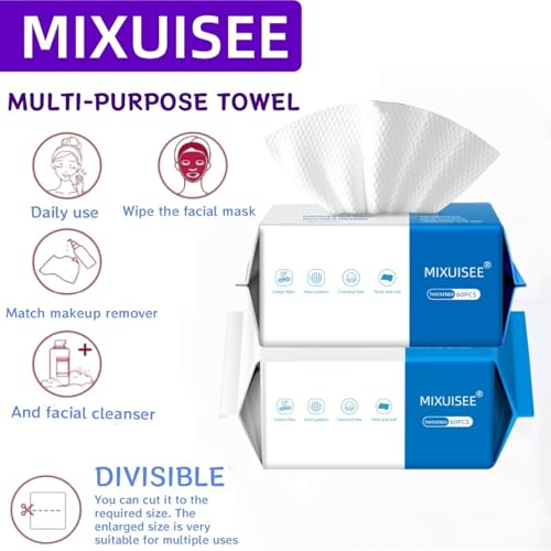 MIXUISEE Disposable Face Towels, Pack of 3, 100% Cotton, Ultra Soft