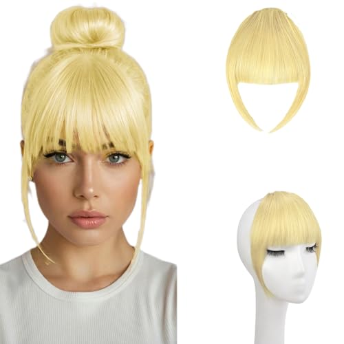 Bleach Blonde Clip-On Bangs for Women, Soft Layered Curved Fringe, Fake Hairpiece - FGZJMAE Variation F