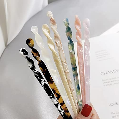 Vibrant Pattern Acetate Hair Sticks Set for Women, Leopard & Tortoise Shell, Long Hair Accessories