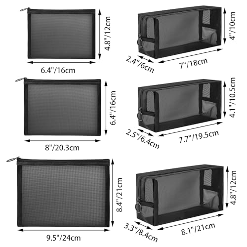 Unoutur 6-Piece Mesh Cosmetic Bag Set - Transparent Travel Toiletry Pouch