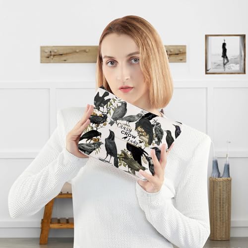 Crazy Crow Lady Makeup Bag - Durable Canvas Zipper Pouch