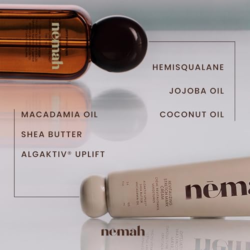Nemah Stretch Mark Cream And Belly Oil For Pregnancy, Pregnancy Stretch Mark Routine, Algaktiv UpLift Cream With Shea Butter Macadamia Oil Plus Quick Dry Jojoba Coconut Hemisqualane Oil, 2 Piece Set