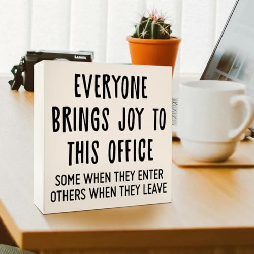Funny Office Desk Decor Wooden Sign - 5x5 Inches Gift for Coworkers