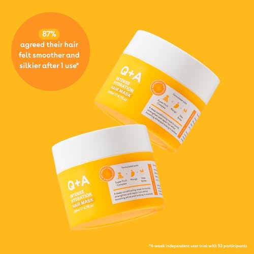 Q+A Intense Hydration Hair Mask for Dry Damaged Hair 200ml – Anti-Frizz Deep Conditioner with Mango & Shea Butter