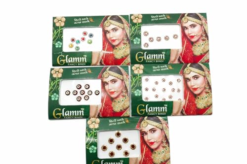 OKU Multicolor Bindi Pack of 5 - Glitter Crystal Self-Adhesive Indian Forehead Stickers