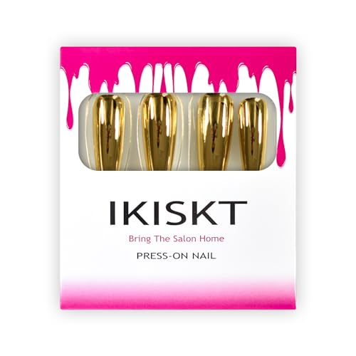 Mirror Gold Metallic Press On Nails Coffin Shape - IKISKT