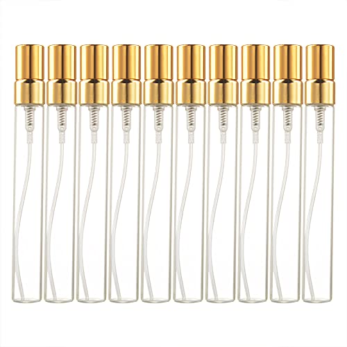 Enslz 10ml Glass Spray Bottle Set - Refillable Perfume Atomizers with Gold Caps (10pcs)