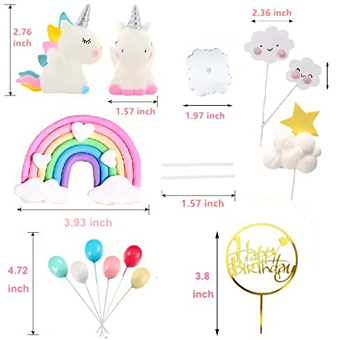 Unicorn Cake Topper Set - 15pcs Rainbow Birthday Decorations