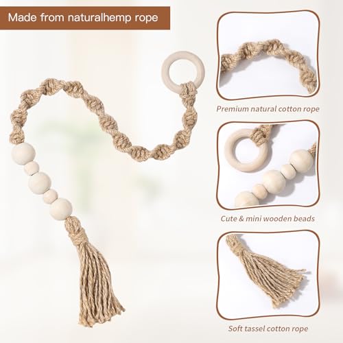 Macrame Curtain Tiebacks with Wooden Beads - 2-Pcs Natural Beige Holdbacks