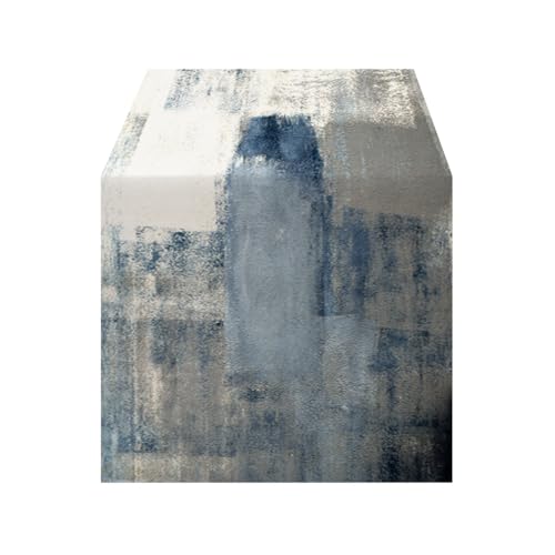 Blue and White Abstract Table Runner - 13x72 Inch Polyester Home Decor