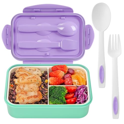LOVINA 1100 ML Bento Box for Adults & Kids - 3 Compartment Lunch Container with Built-in Utensils - BPA-Free, Leakproof, Portable