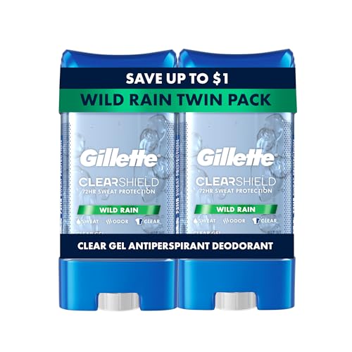 Gillette Antiperspirant & Deodorant for Men - 72HR Sweat Protection, Clear Gel, Wild Rain, 3.8 oz (2-Pack)