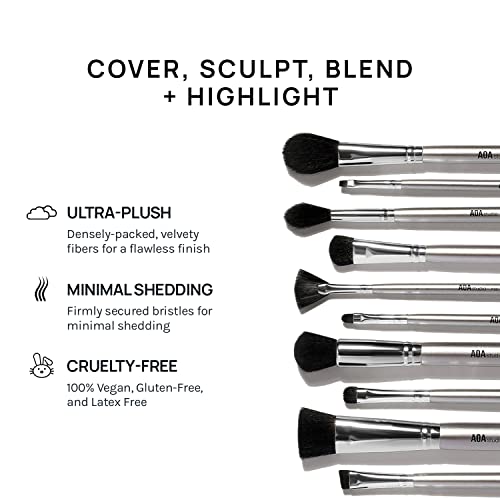 AOA Studio Silver 10-Piece Vegan Makeup Brush Set - Full Face & Eye Tools