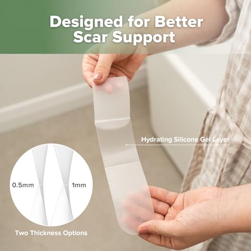 haakaa C Section Scar Silicone Strips, 0.5mm & 1mm Medical Grade Silicone Scar Treatment for Postpartum Recovery, Reusable Silicone Scar Sheets for C-Section & Surgery Scars, Includes Storage Board