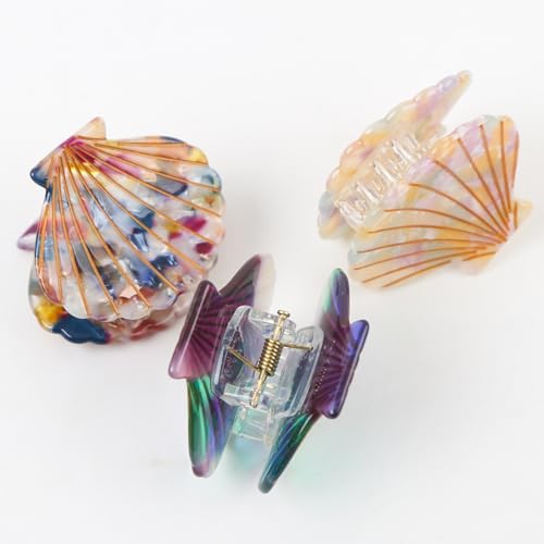 3 Pcs Mermaid Seashell Hair Clips - Cute Claw Clips in 3 Colors