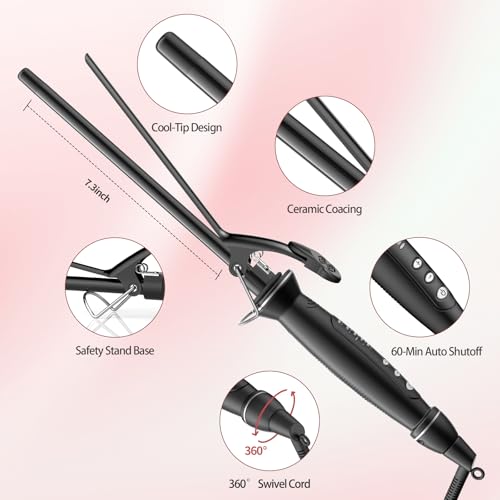 SAOSA 1/2 Inch Thin Curling Wand, Extra-Long Ceramic Hair Iron for Ringlets