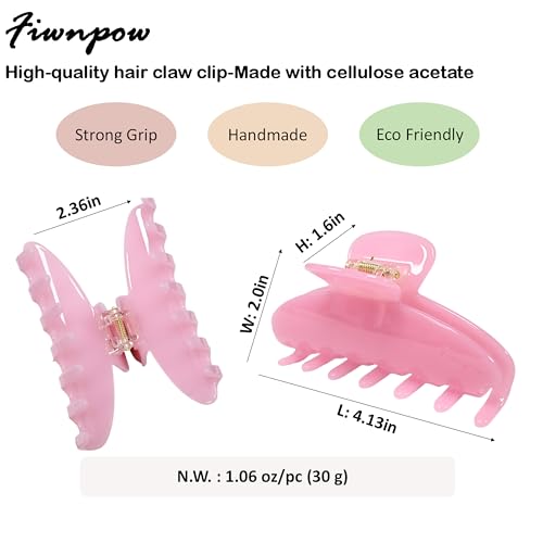 Fiwnpow 4-Inch Large Cellulose Acetate Hair Claw Clip - Pink
