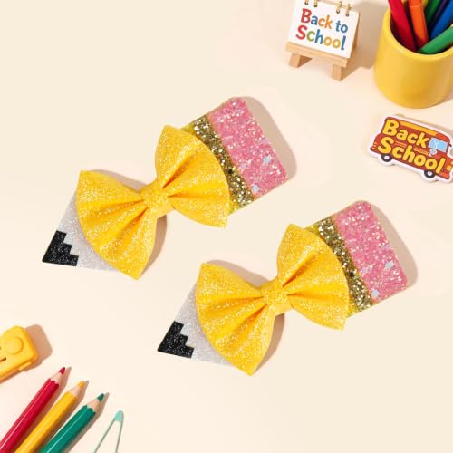WOVOWOVO Yellow Pencil Hair Bow for Girls - Back to School Hair Clips 2 Pack (Variation B)