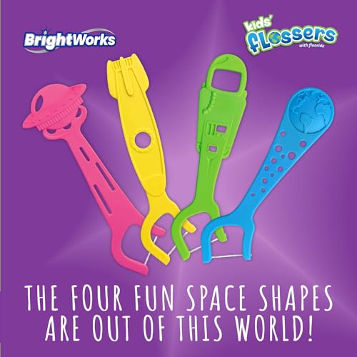 BrightWorks Kids Space Floss Picks, Blue - 240ct Fluoride Fun