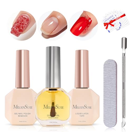 MelodySusie Gel Polish Remover Kit 1.56 Fl Oz (3PCS) with Latex & Oil for Easy Home Manicure