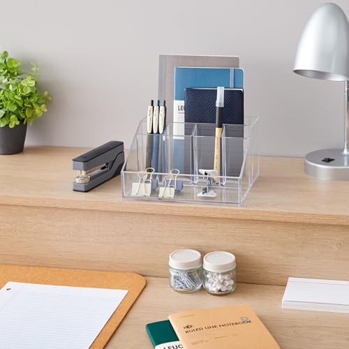 STORi Stackable 6-Compartment Clear Desk Organizer for Pens and Makeup