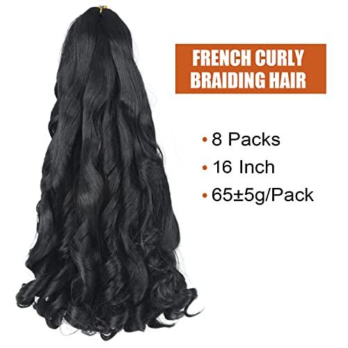 16 Inch French Curly Braiding Hair - 8 Packs Natural Black Extensions