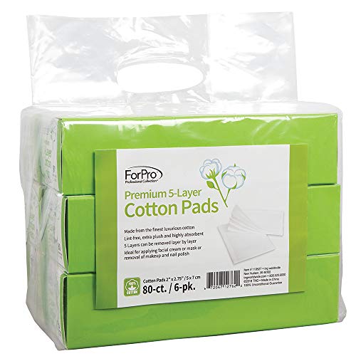 ForPro 5-Layer 100% Cotton Pads, Lint-Free, 80-Count (Pack of 6)