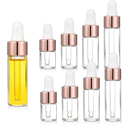 8-Pack Rose Gold Essential Oil Dropper Bottles - Mini Glass Vials (2ml, 3ml, 4ml, 5ml)