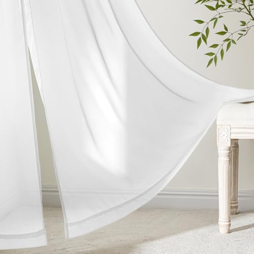 MIULEE White Sheer Curtains - Light Filtering Drapes, 4 Panels, 42x36 Inches