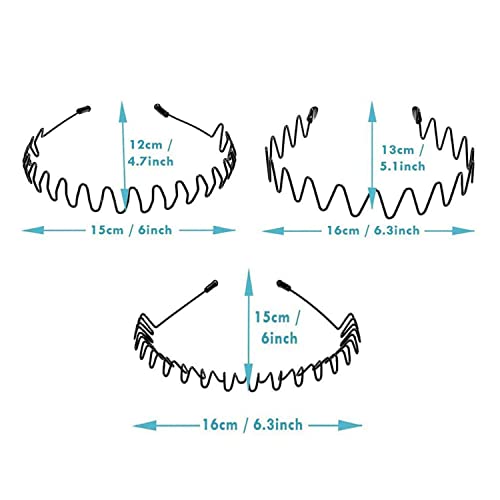 Metal Hair Bands for Men - Adjustable Non-Slip Headbands, 3-Pack