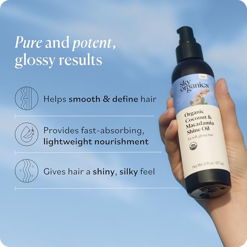 Sky Organics Organic Coconut & Macadamia Shine Oil - Hydrating Hair Oil 6oz