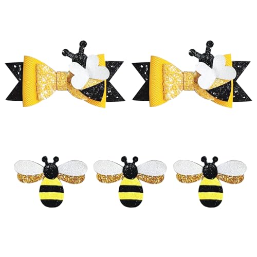 5-Piece Bee Glitter Hair Bow Clips Set for Kids & Toddlers