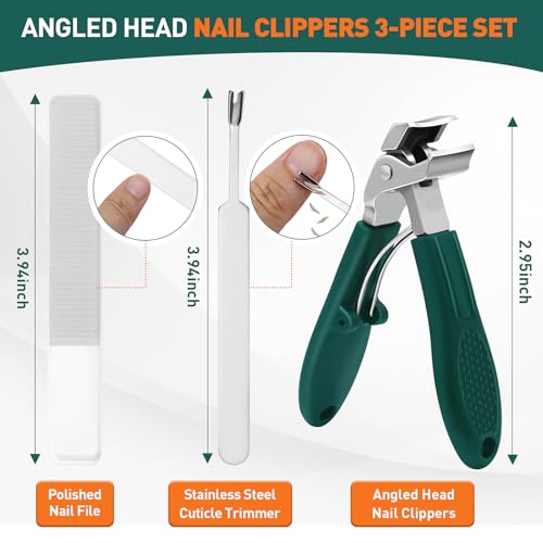 Xeaejex 3PCS Nail Clippers Set for Seniors | Wide Jaw Toenail & Fingernail Cutters
