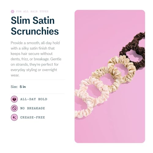 GIMME Slim Satin Hair Scrunchies - No Breakage, 6 Pack for Fine Hair