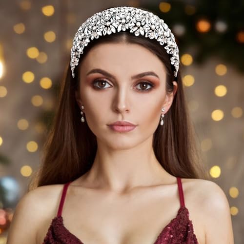 Jaciya Rhinestone Headband with Pearl - Sparkly Silver & Pearl Hairband for Women