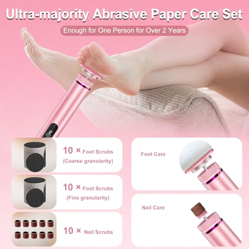 Pink KOKABI 2-in-1 Electric Foot Callus Remover with 7 Speeds & Rechargeable Battery