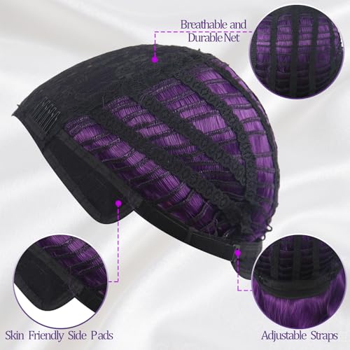 Purple 26 Inch Long Wavy Wig with Bangs - Heat Resistant Synthetic
