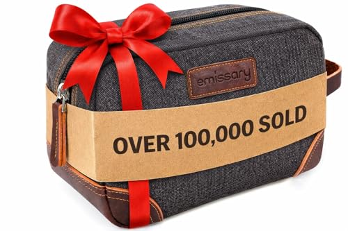 Emissary Gray Men's Canvas Travel Toiletry Bag with Leather Dopp Kit