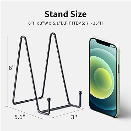 Kruodop 6-Inch Black Metal Plate Stands - 5 Pack Display Holders