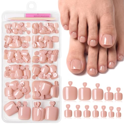 LuckForever Nude Press On Toenails 120pc Short Square Glue-On Kit for Women