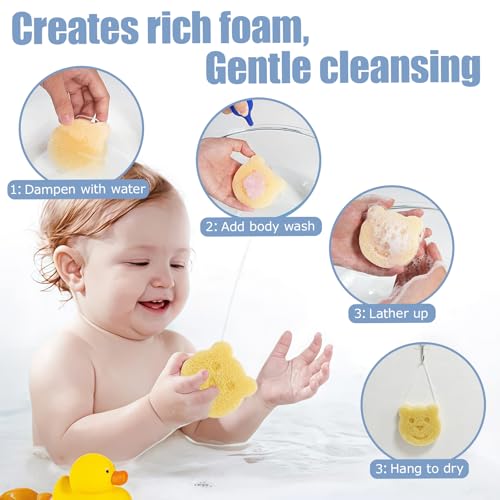 5-Pack Natural Konjac Baby Bath Sponges - Gentle Exfoliating Shapes