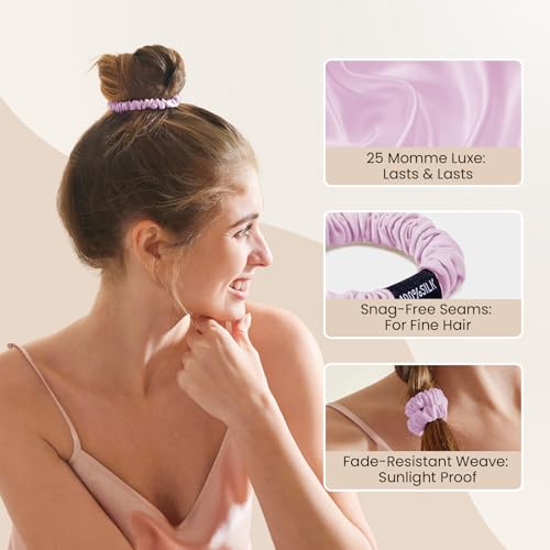 THXSILK 100% Mulberry Silk Scrunchies 3-Pack - No Damage Hair Ties