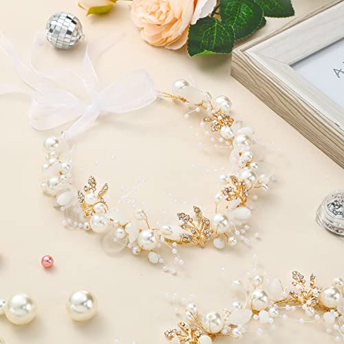 Retrowavy Flower Girl Pearl & Rhinestone Headband, 2-Piece Set