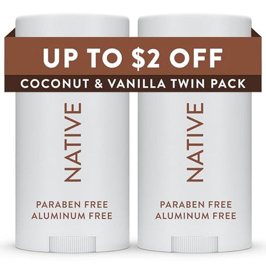 Native Deodorant Contains Naturally Derived Ingredients, 72 Hour Odor Control, Deodorant for Women and Men, Aluminum Free, Coconut & Vanilla 2.3 oz (Pack of 2)
