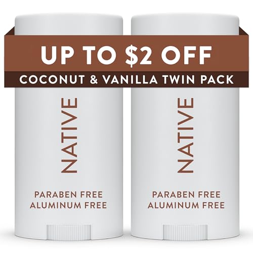 Native Coconut & Vanilla Deodorant - 72 Hour Odor Control, Aluminum Free, 2.3 oz (Pack of 2)