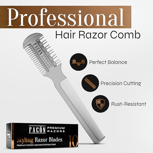 FACON Professional Hair Razor Comb with 12 Replacement Blades