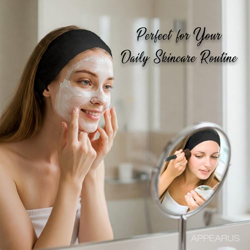 APPEARUS Disposable Black Facial Headbands - 50 Count, Hygienic Single Use, Latex-Free, Nonwoven Stretch Fabric for Salons & Spa