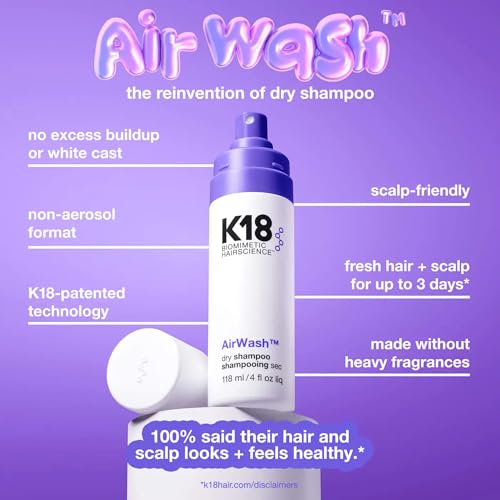 K18 AirWash¢â Dry Shampoo, Non-Aerosol, Balances Scalp & Controls Excess Oil Production