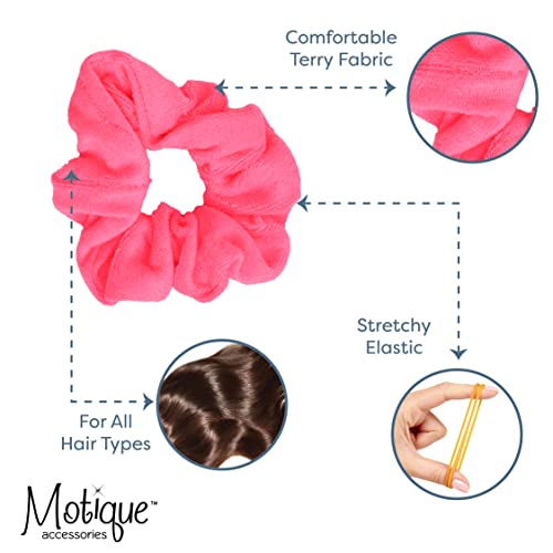 Motique Accessories Neon Pink Terry Towel Scrunchies - 10 Pack